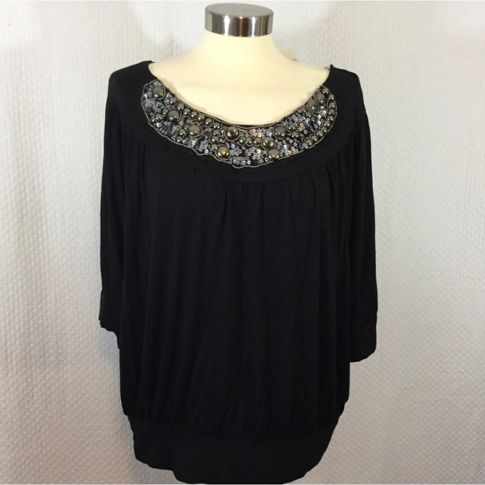 New‎ Black Beaded Top! 2XL